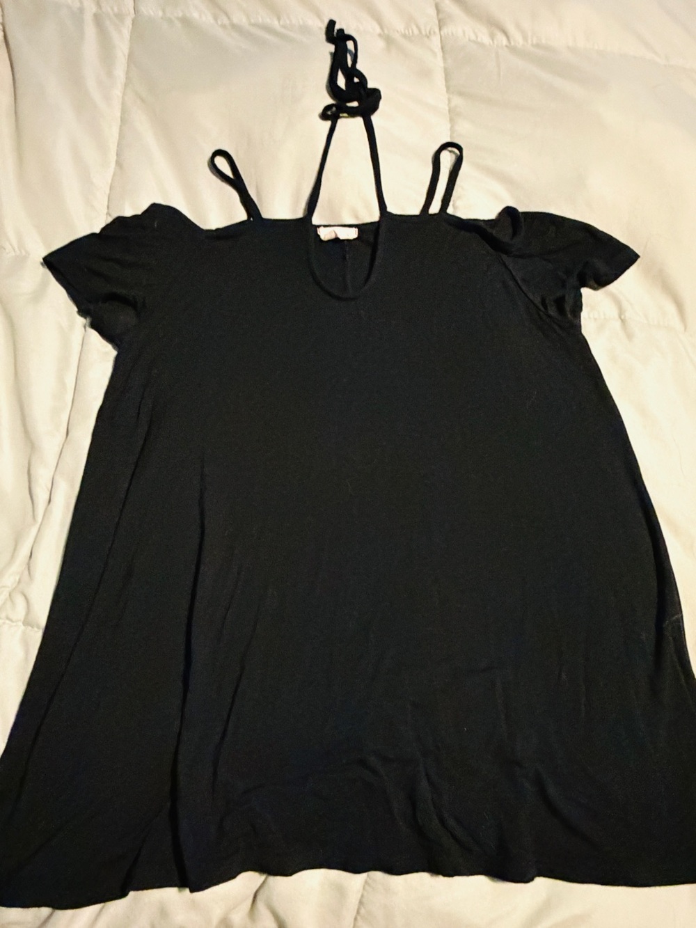 Black Cold-Shoulder Dress Shirt with Halter Tie